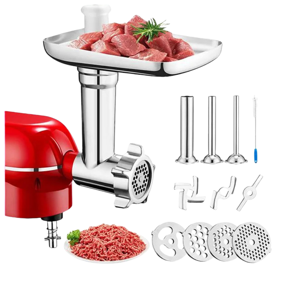 Stainless Steel Meat Grinder Attachment Food Processor Accessory with Sausage Maker Kit – Red