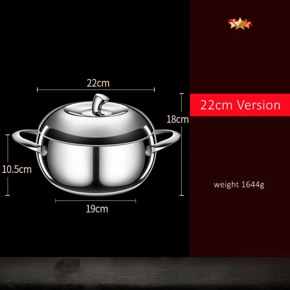304 Stainless Steel Stock Pot 22cm 3.8L Apple Shape Soup Stewing Pot with Lid