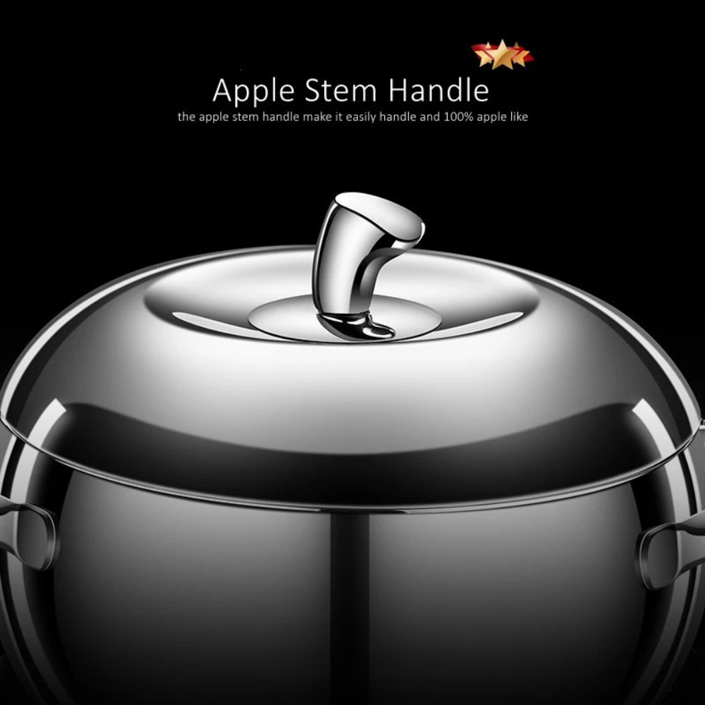 304 Stainless Steel Stock Pot 22cm 3.8L Apple Shape Soup Stewing Pot with Lid