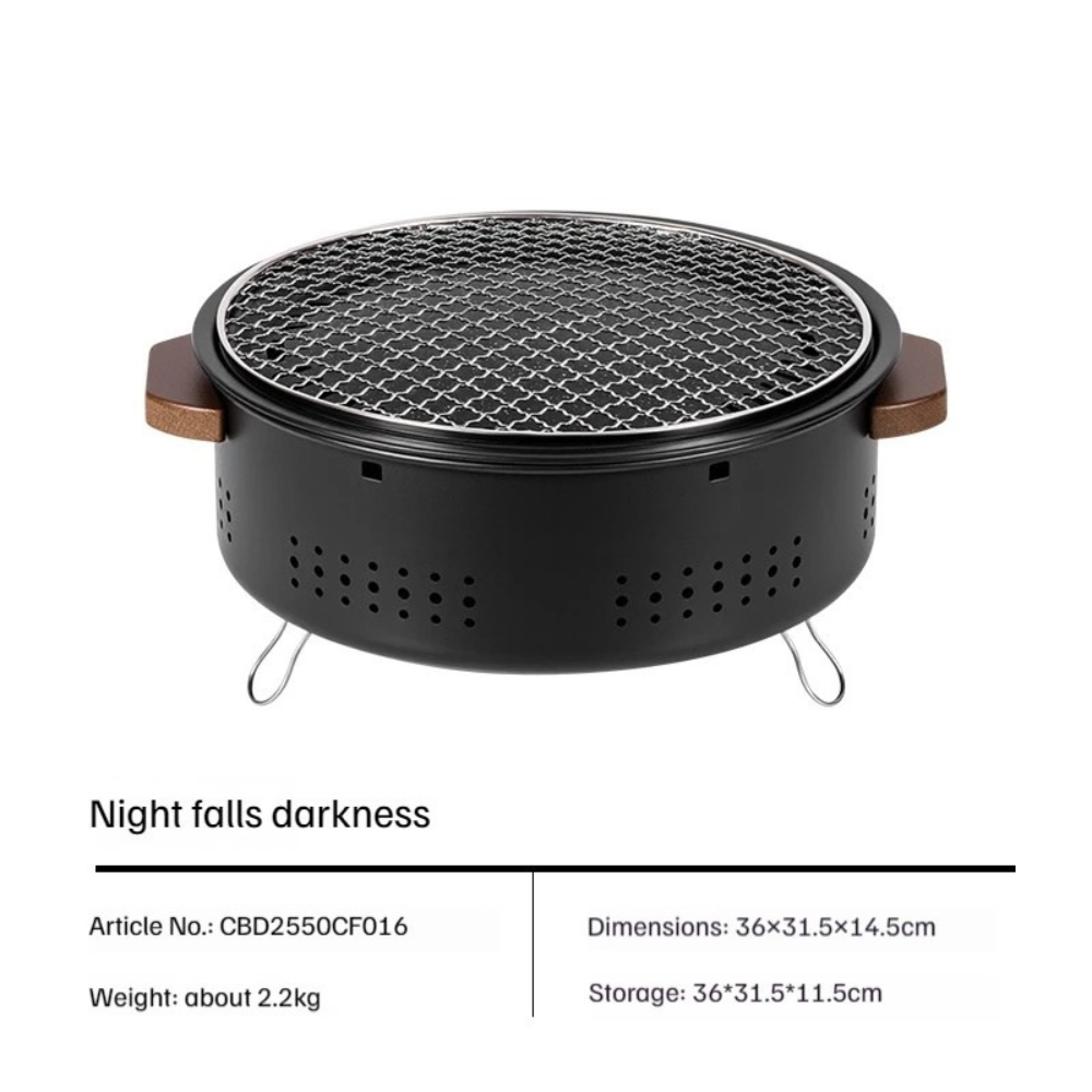 Charcoal Grill 36cm Portable Outdoor BBQ Cooking Stove with Grill Rack Beech Handles – Black