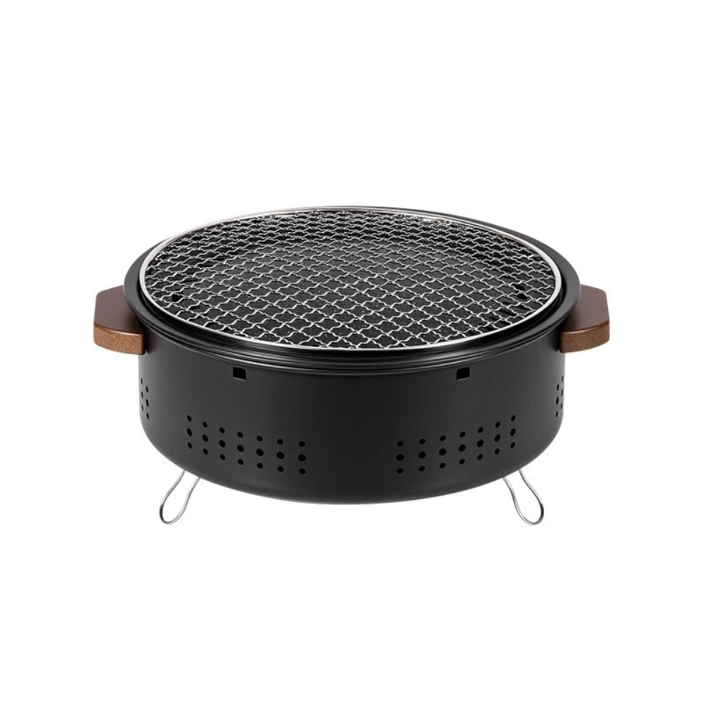 Charcoal Grill 36cm Portable Outdoor BBQ Cooking Stove with Grill Rack Beech Handles – Black