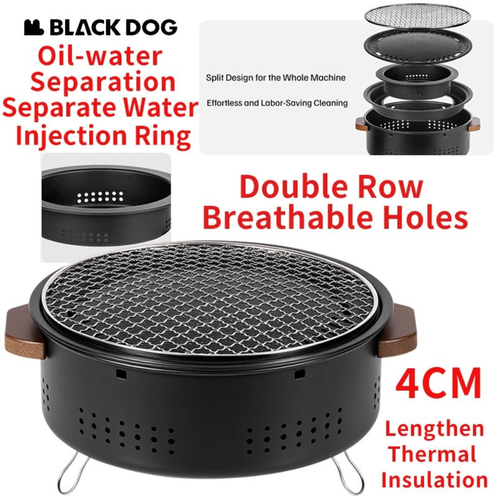 Charcoal Grill 36cm Portable Outdoor BBQ Cooking Stove with Grill Rack Beech Handles – Black