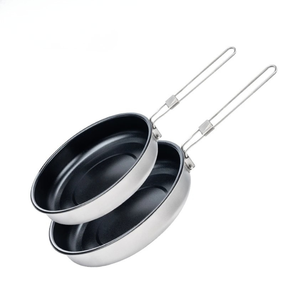 Titanium Frying Pan 18.8cm Non Stick Camping Skillet Folding Handle Outdoor Cookware