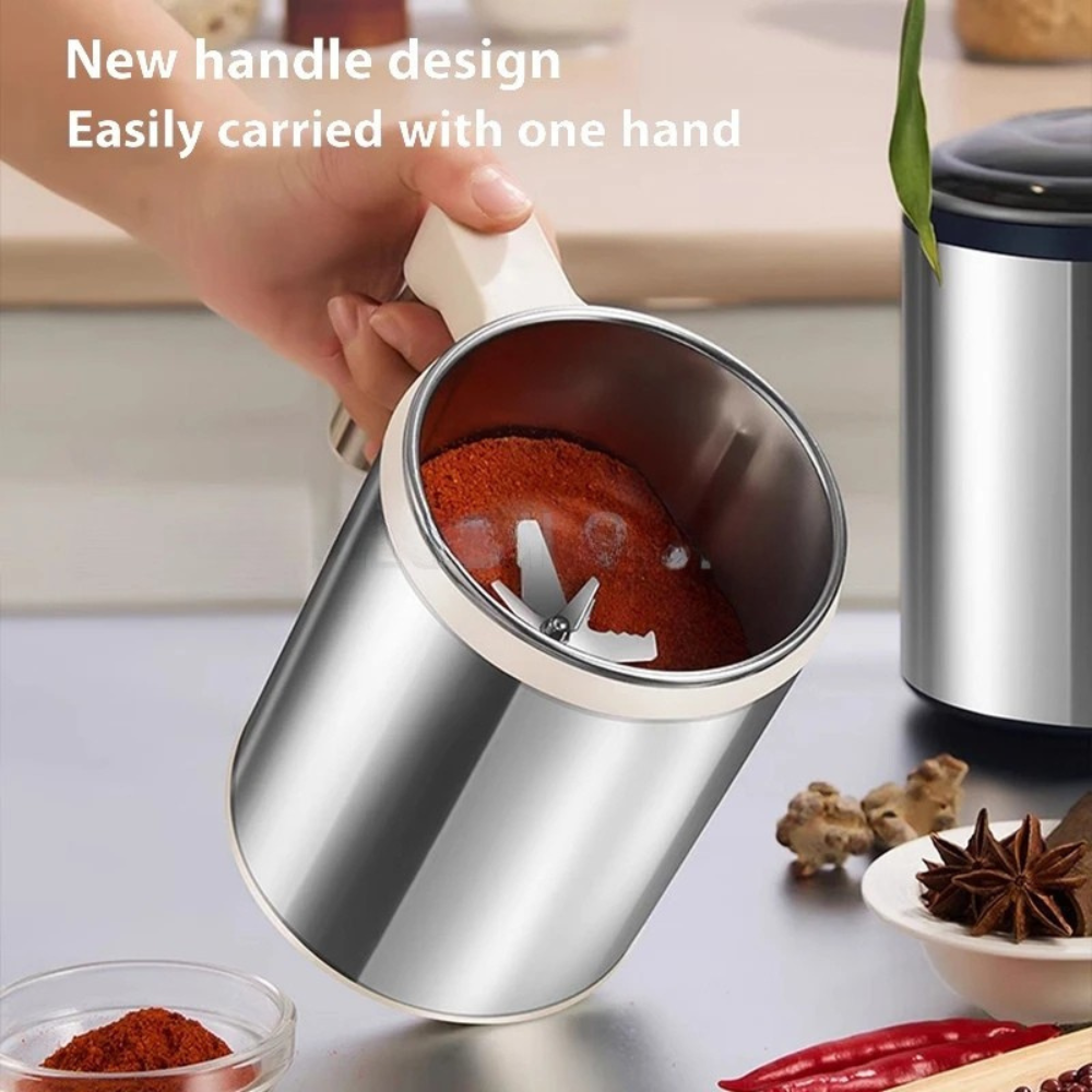 Electric Grinder 600W Stainless Steel Grain and Spice Mill 12 Blade Powder Grinder – White