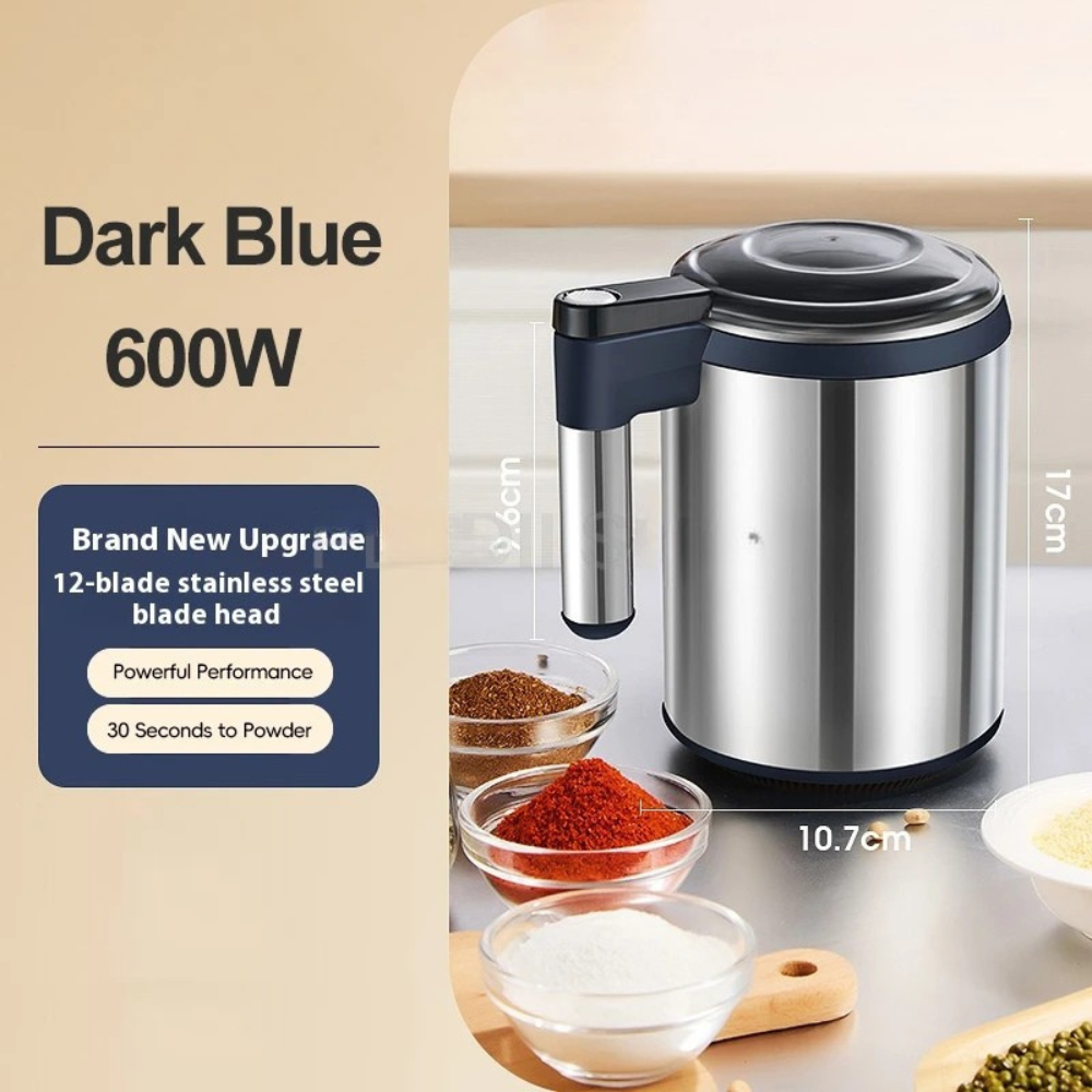 Electric Grinder 600W Stainless Steel Grain and Spice Mill 12 Blade Powder Grinder – Blue