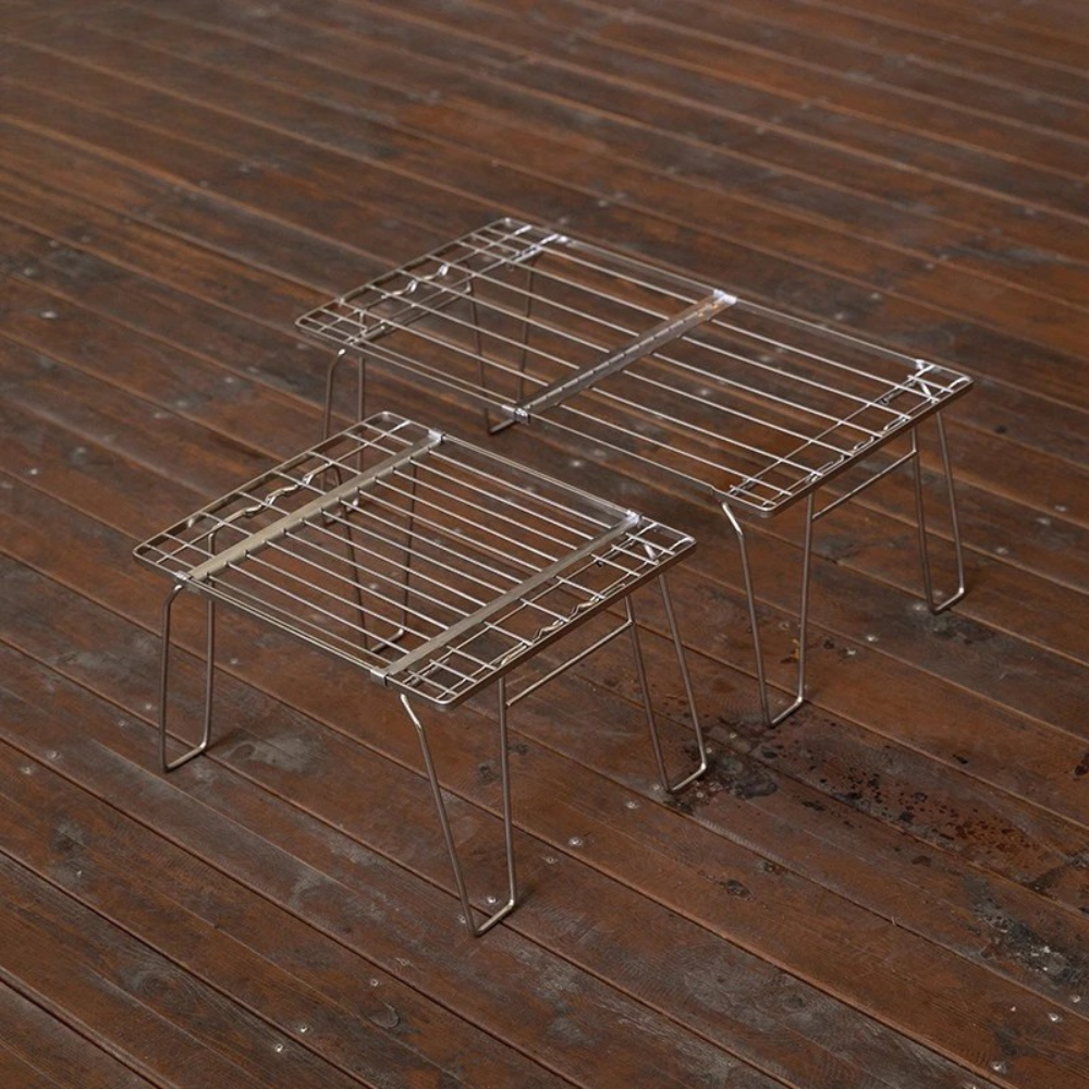 Camping Storage Rack Folding Stainless Steel Telescopic Field Shelf – Silver