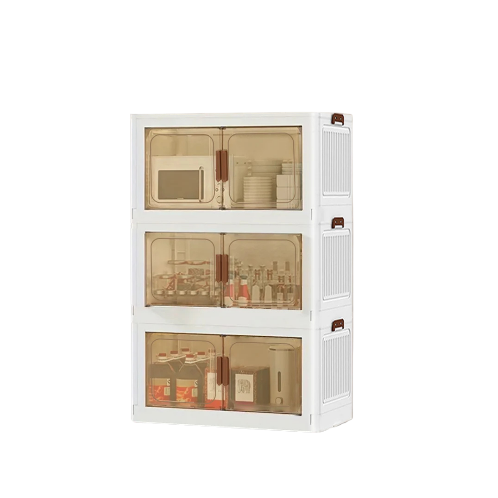 Foldable Storage Cabinet 3 Tier 50 cm Stackable Boxes with Lid and Wheels