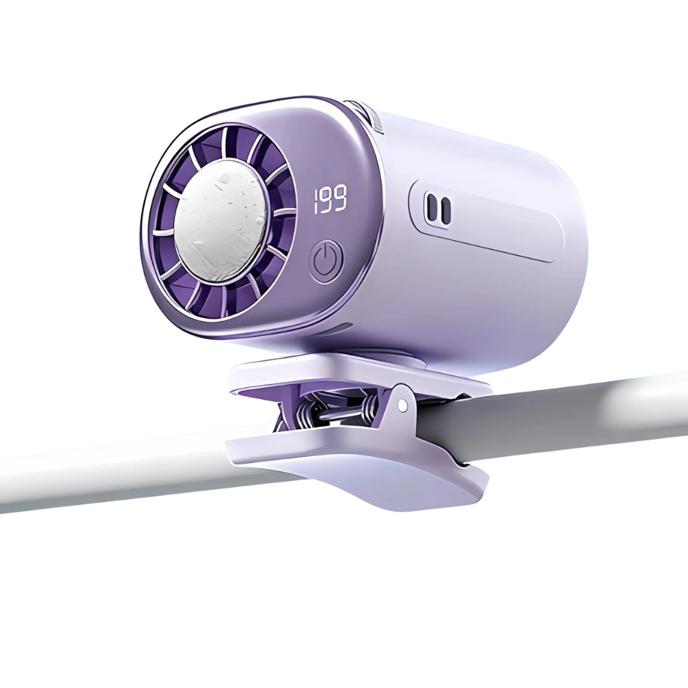 Mini Portable Clip Fan 360° Adjustable USB Rechargeable Car & Outdoor Cooling Fan – Purple