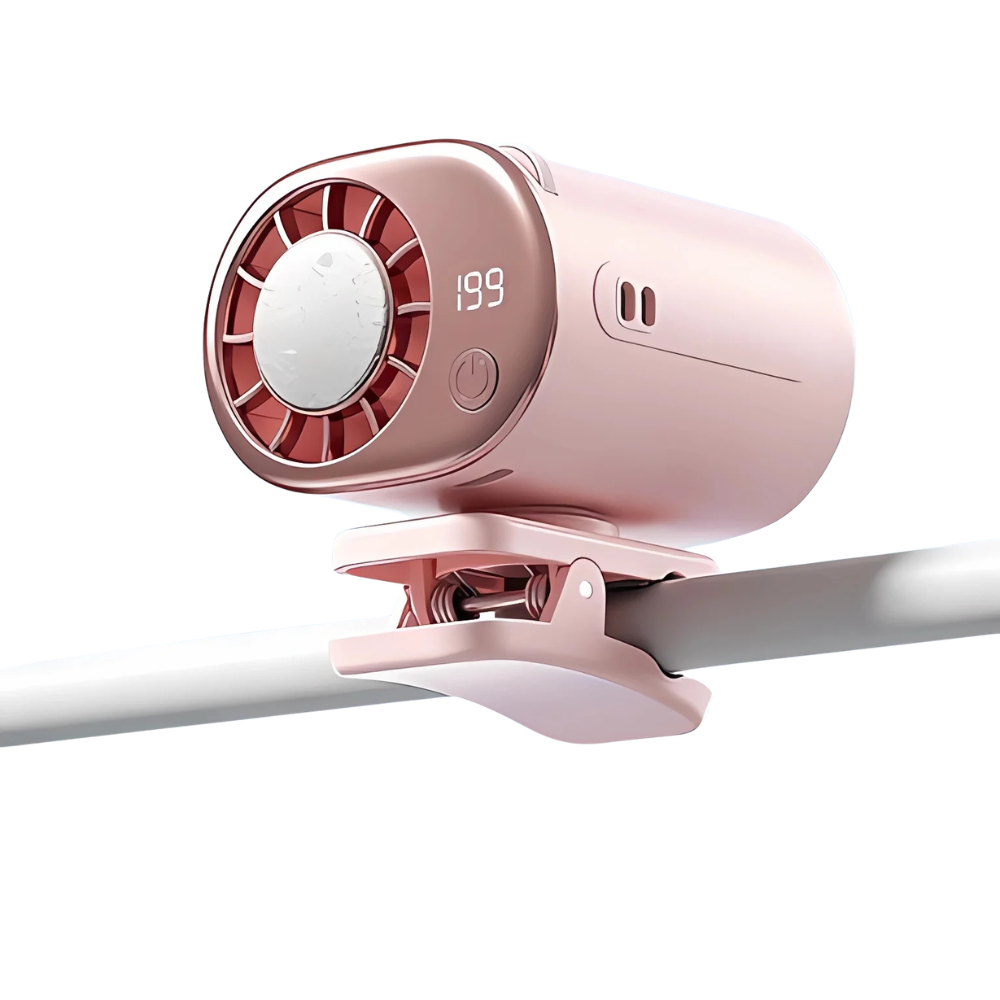 Mini Portable Clip Fan 360° Adjustable USB Rechargeable Car & Outdoor Cooling Fan – Pink