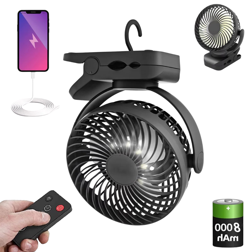 Portable Camping Fan 8000mAh Rechargeable LED Lantern Remote Control