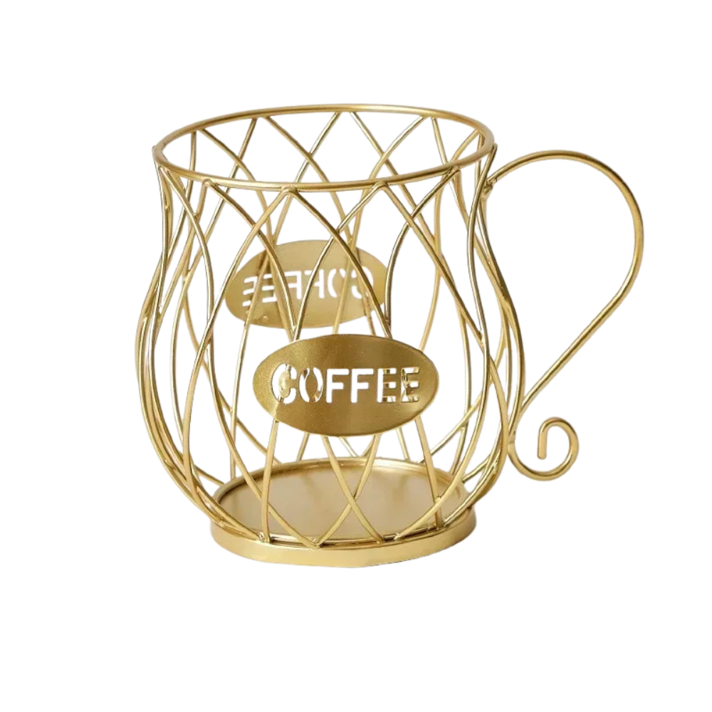 Coffee Capsule Holder Iron Hollow Basket Storage Display Stand – Gold