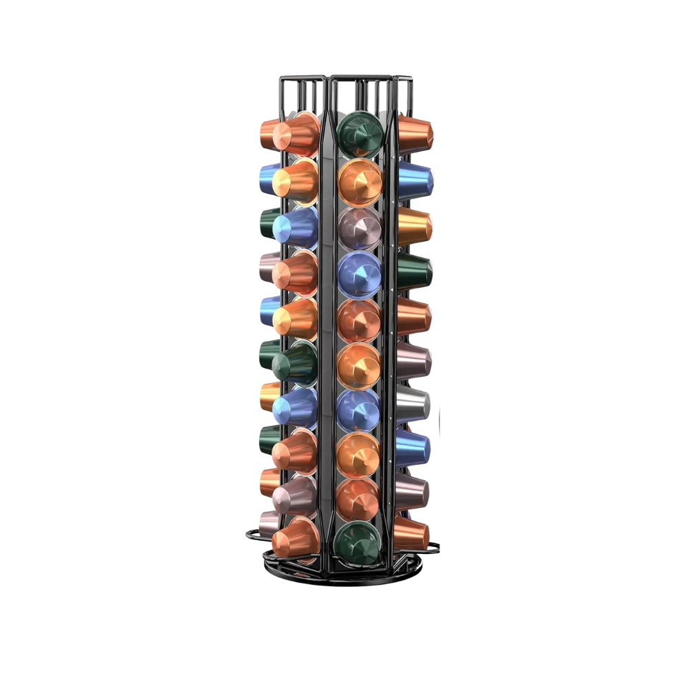 Coffee Pod Holder 360° Rotatable Capsule Carousel Storage Rack – Black