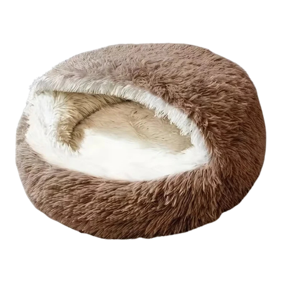 Cat Bed 50 cm Plush Semi-Enclosed Warm Pet Nest for Cats and Small Dogs - Khaki