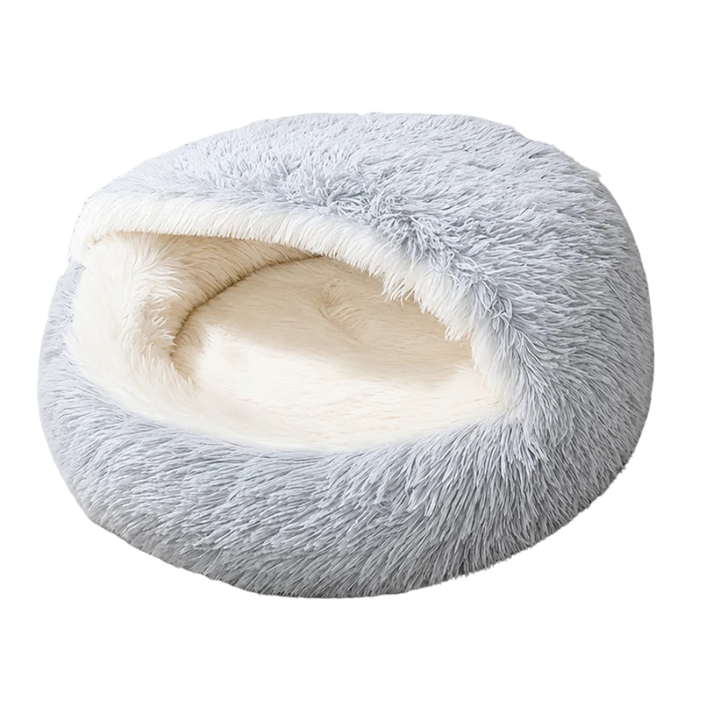 Cat Cave Bed 50 cm Plush Semi-Enclosed Pet Nest for Cats and Small Dogs - Grey