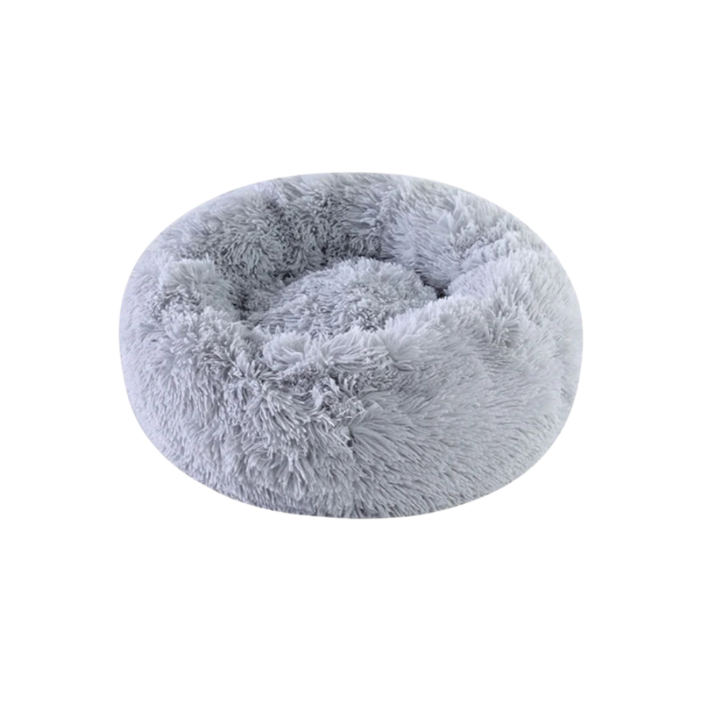 Donut Pet Bed 60 cm Soft Plush Round Bed Washable for Cats and Small Dogs - Grey
