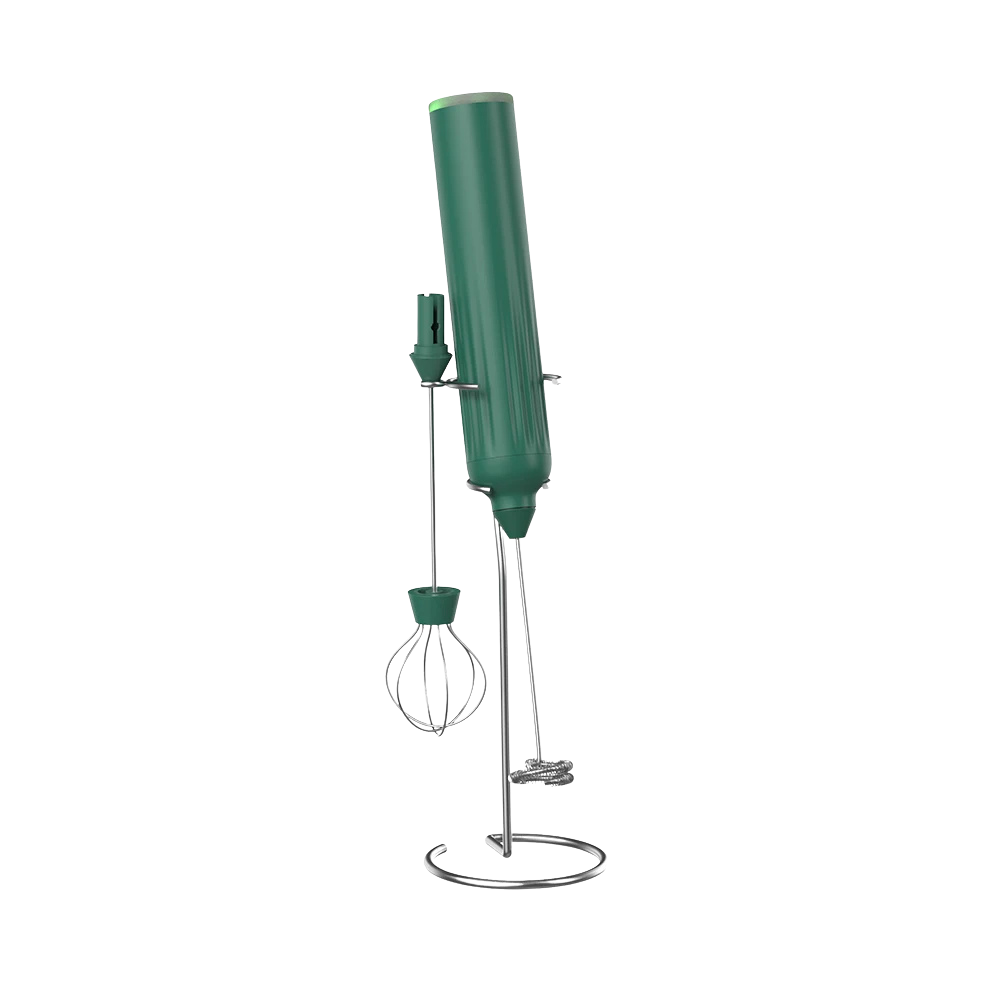 Electric Milk Frother 3-Speed USB Rechargeable Coffee Foamer Whisk Mixer with Stand – Green