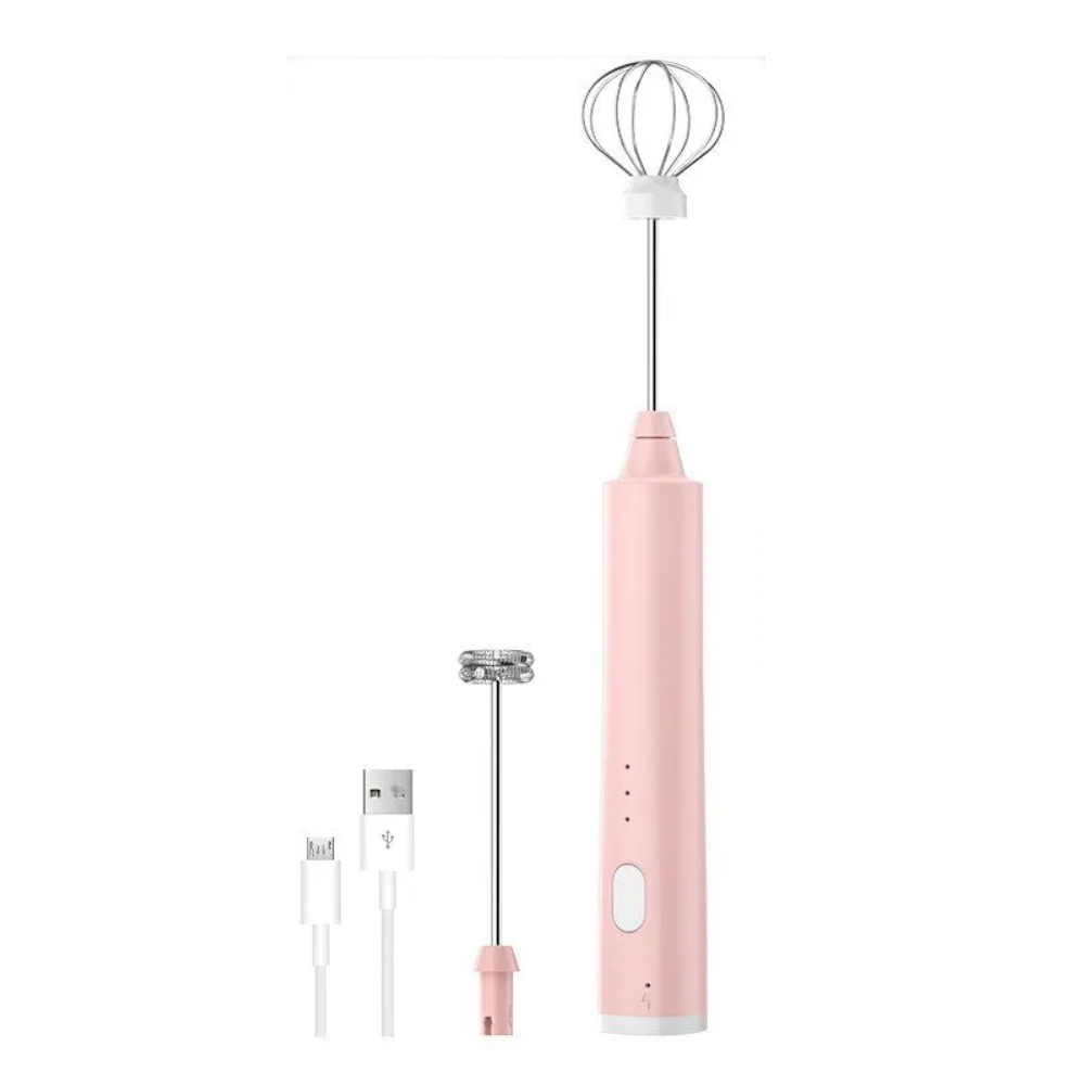 Electric Milk Frother 3-Speed USB Rechargeable Egg Beater Foam Maker – Pink