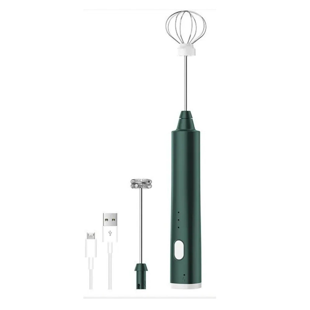 Electric Milk Frother 3-Speed USB Rechargeable Egg Beater Foam Maker – Green