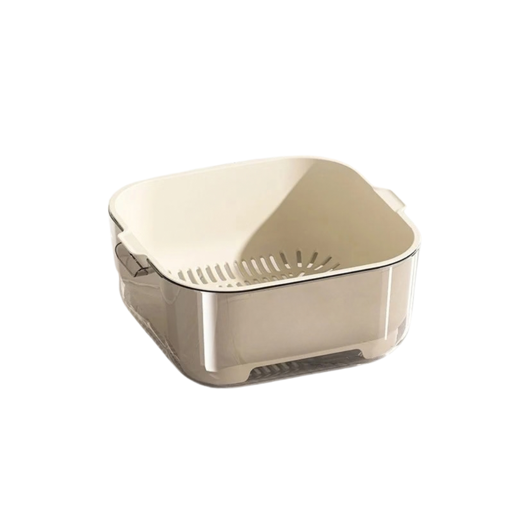 Double Layer Vegetable Wash Basin Colander Basket with Drainage Bowl – White