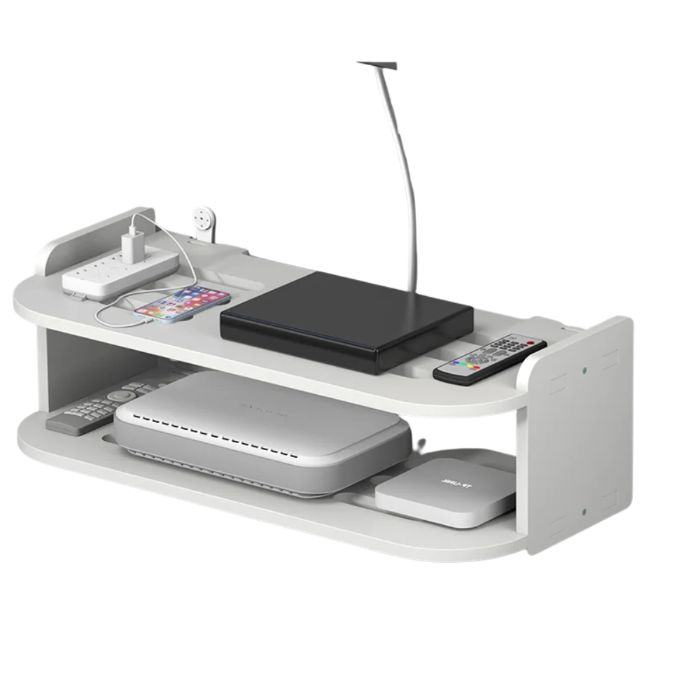 Wifi Routers Hanging Shelf Power Strip Multi Outlet TV Top Boxes Cable Hidden Floating Racks Wall Mount Holder Storage Organizer