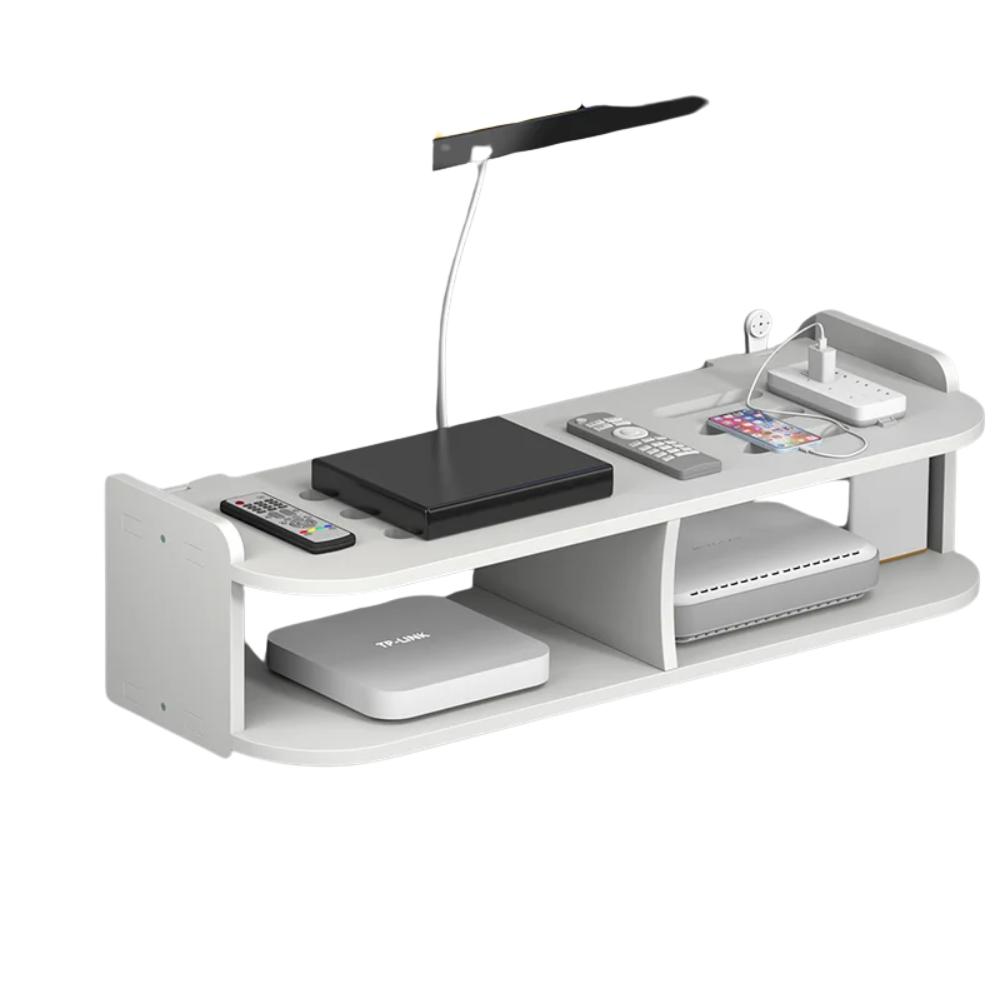 Wall Mounted Router Shelf & Power Strip Holder Double Layer Storage Rack – 50cm