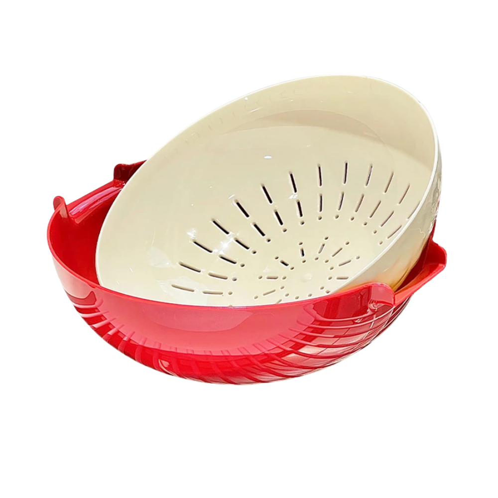 Double-Layer Draining Basket Fruit and Vegetable Wash & Storage Basket – Red