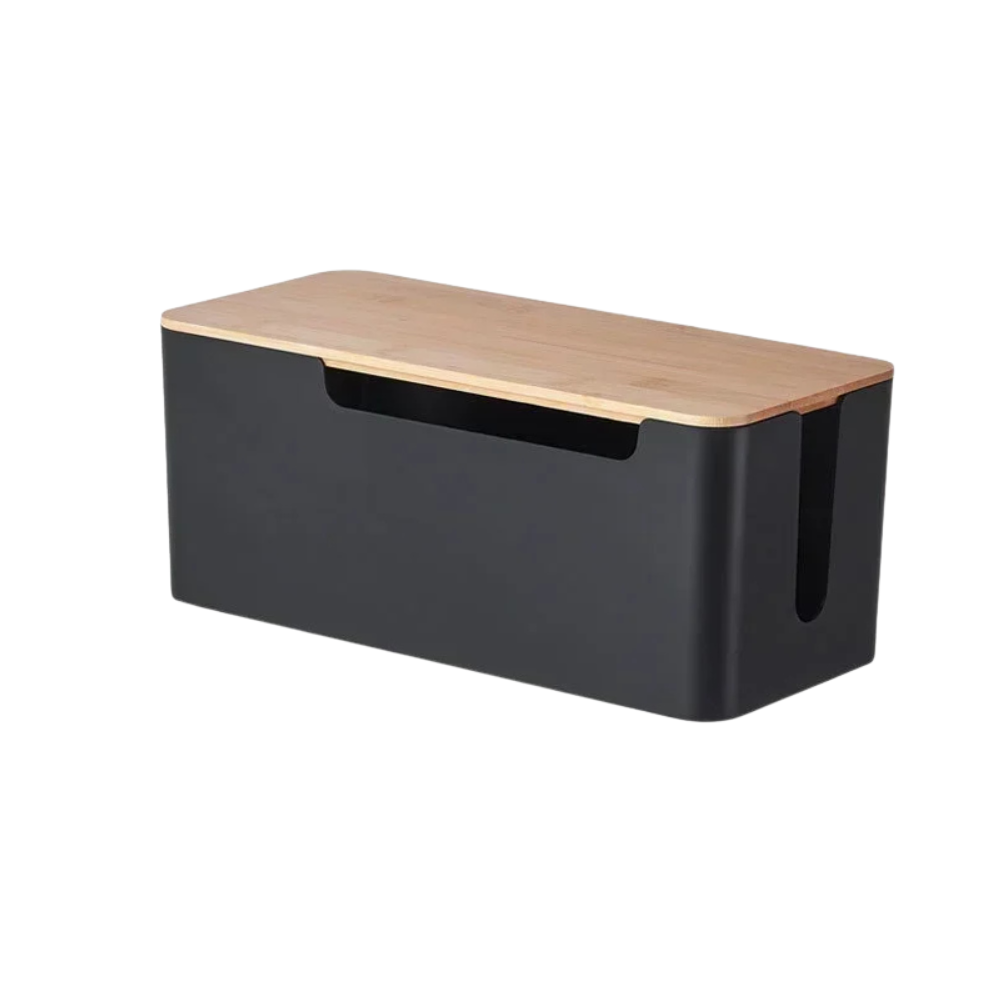 Wooden Office Cable Storage Box Power Strip Organizer – Black
