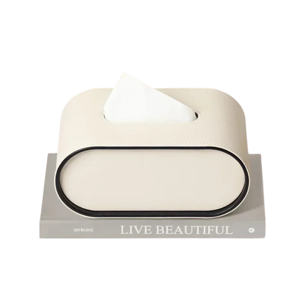 Luxury Leather Tissue Box Holder Modern Oval Napkin Storage – White