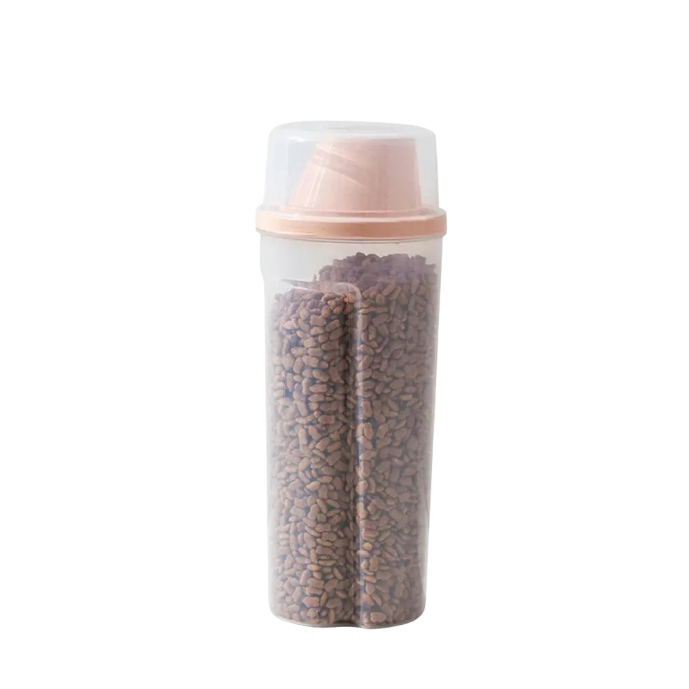Pet Food Storage Container 1500mL with Measuring Cup Buckle Lid - Orange
