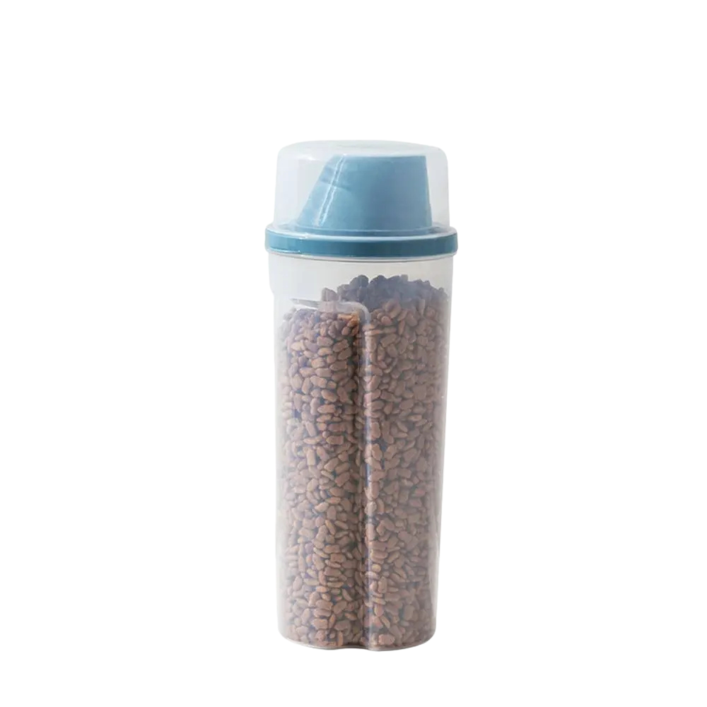 Pet Food Storage Container 1500mL with Measuring Cup Buckle Lid - Blue