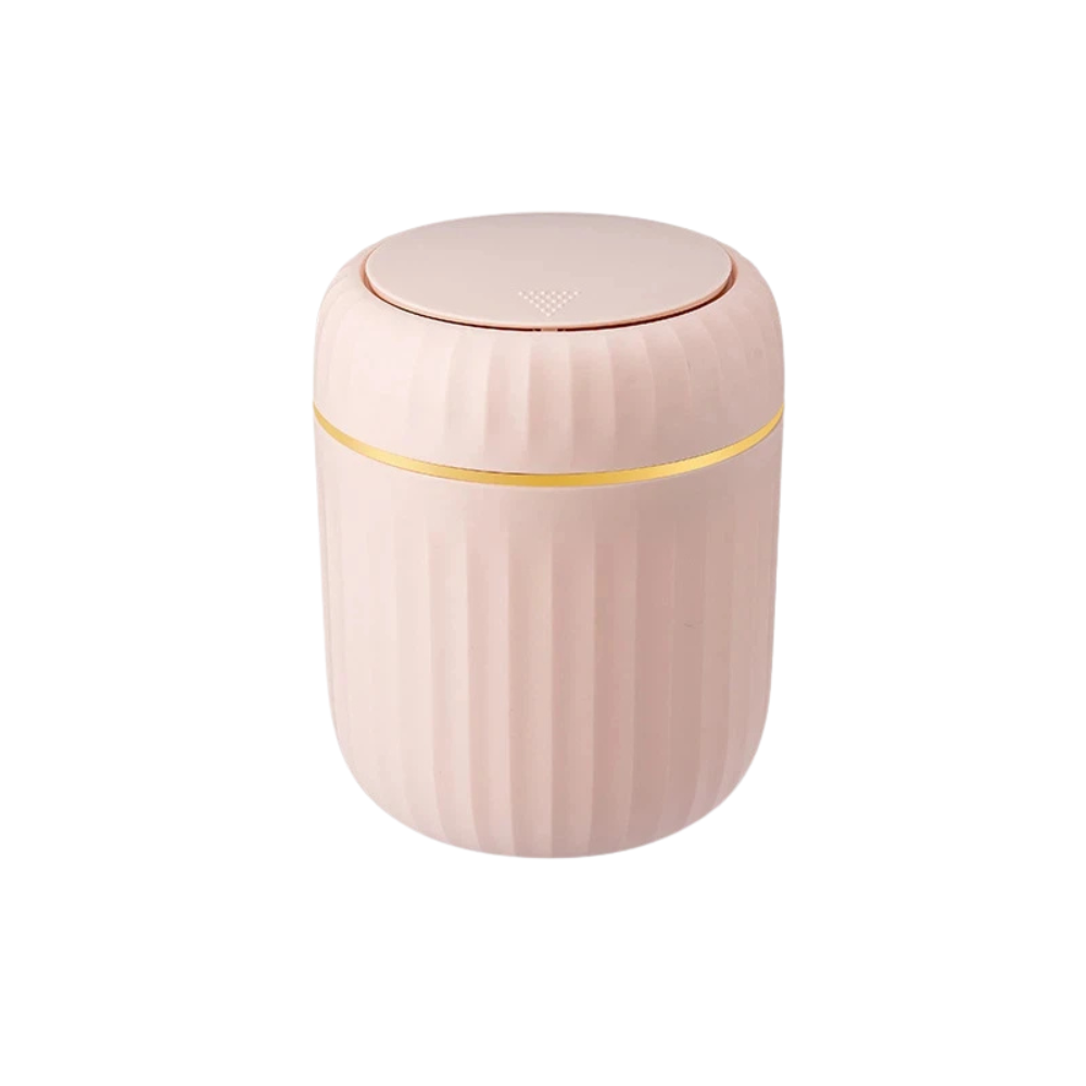 Mini Desktop Rubbish Bin with Press-Top Lid for Office Desk and Bedroom - Pink