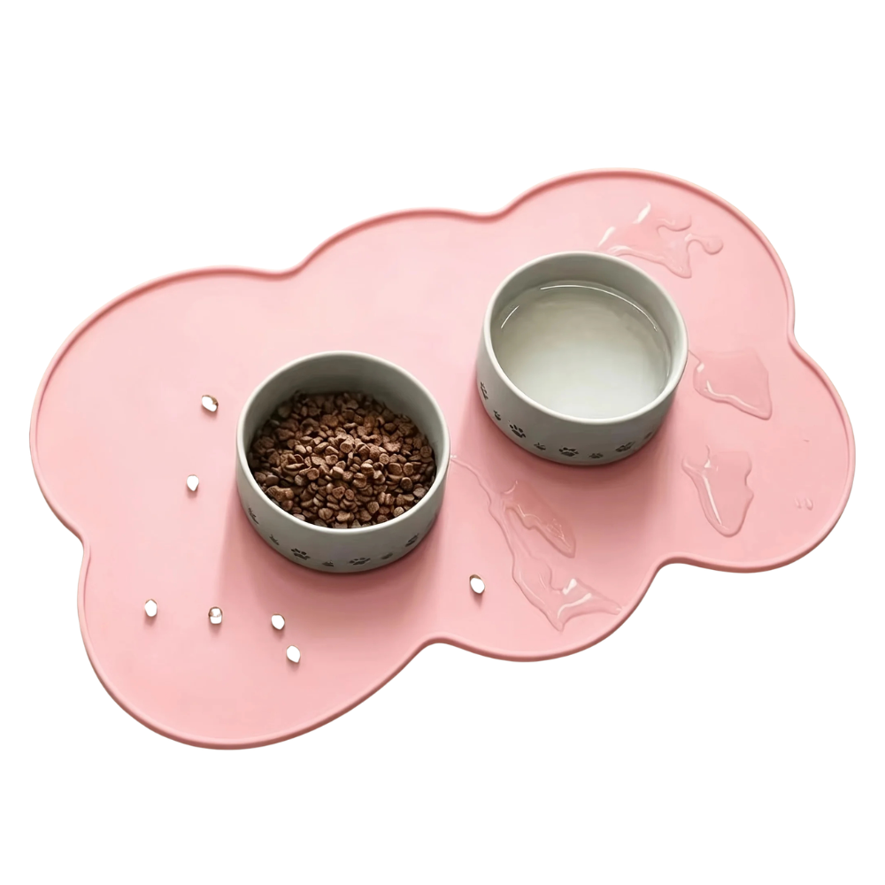 Pet Feeding Mat Silicone Waterproof Cat Bowl Placemat with Raised Edge - Pink