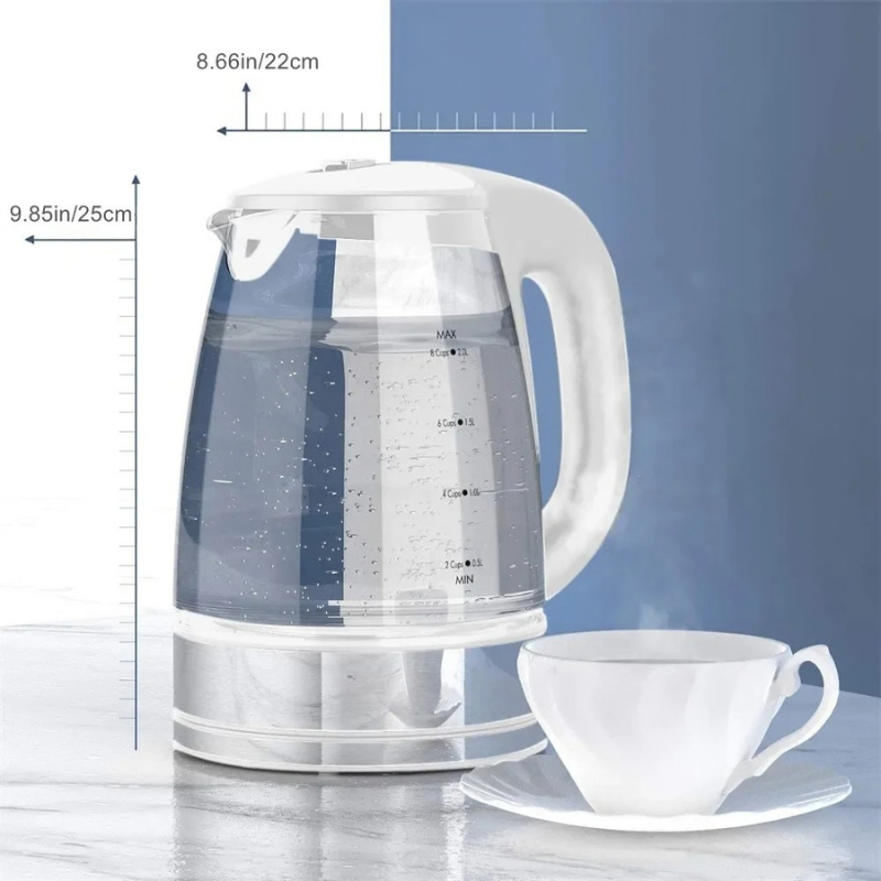 Electric Glass Kettle 2.0L 2200W Fast Boiling Temperature Control Keep Warm Tea Kettle Matte White