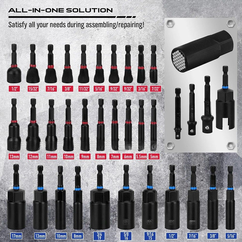 Nut Driver Set 80 Piece Heavy Duty Impact Driver Kit Metric & SAE with Socket Adapters and Bit Holder