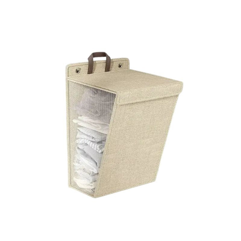 Laundry Basket Foldable Wall Hanging Hamper Space Saving Storage - Beige