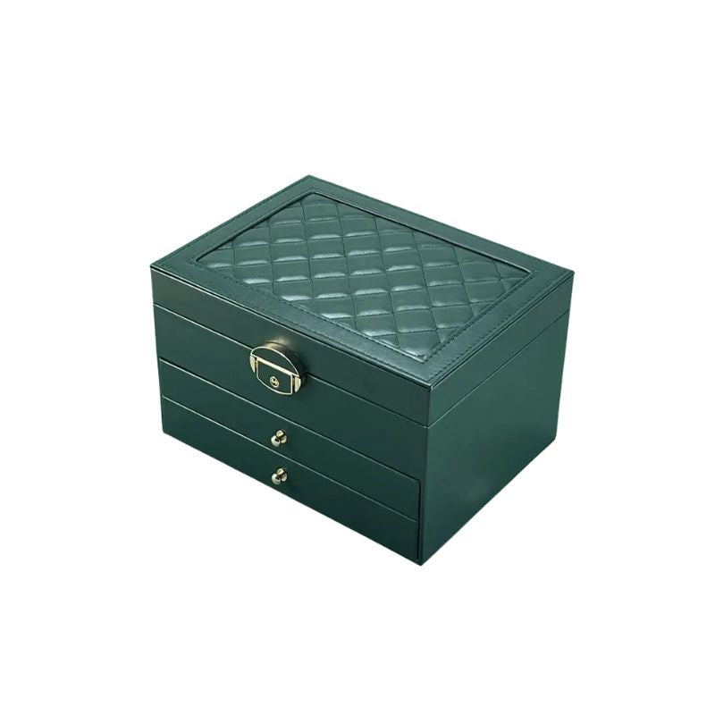 Jewellery Storage Box Multi Layer Leather Organiser with Velvet Interior and Drawers