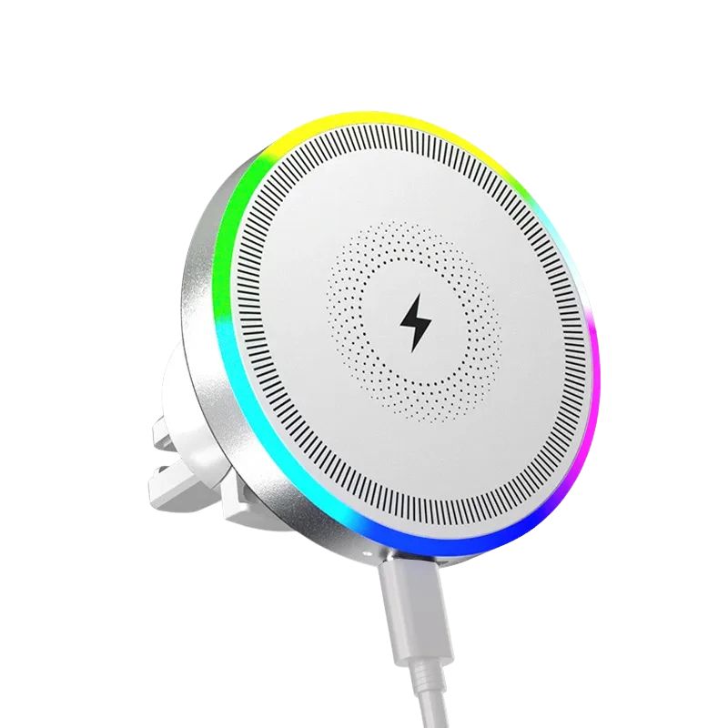 Phone Holder 15W Wireless Charging Air Vent Mount RGB Light One Hand Operation Dock