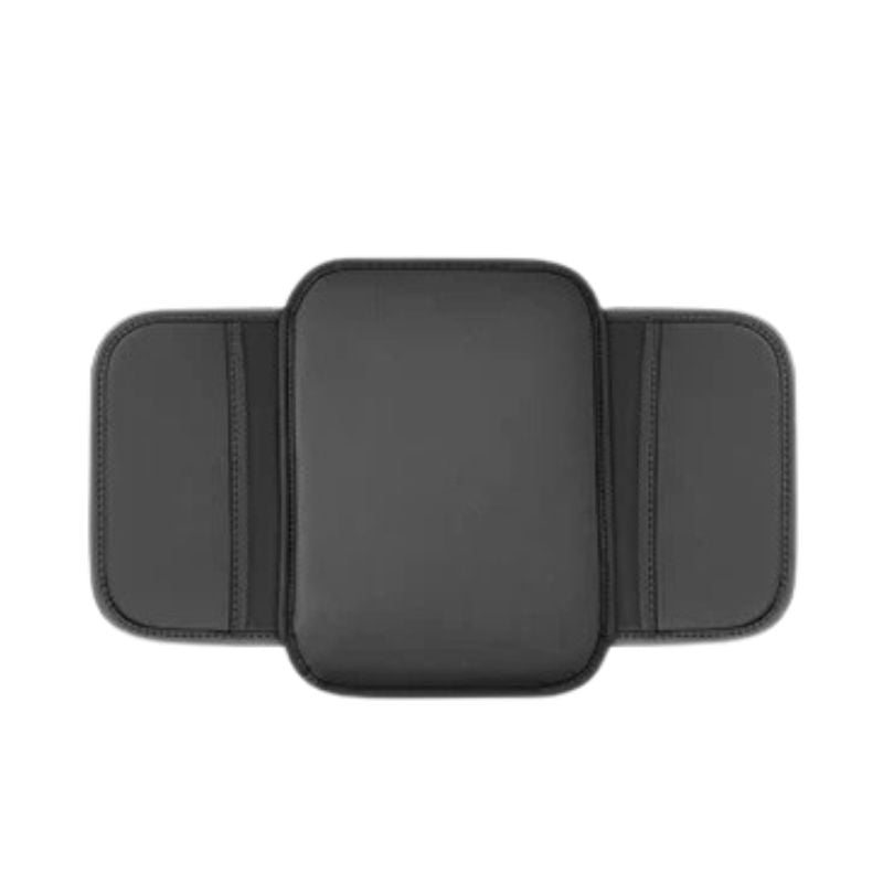 Armrest Cushion Adjustable PU Leather Centre Console Pad with Storage Pocket Elbow Support - Black