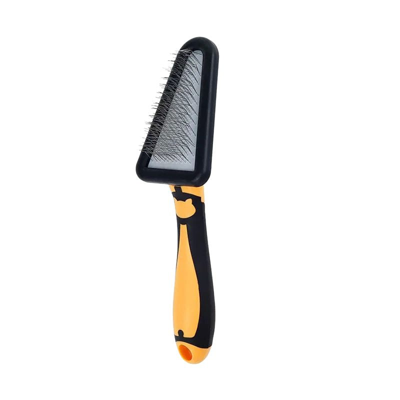 Pet Grooming Brush Stainless Steel Triangle Comb Soft Handle Hair Remover Tool - Yellow
