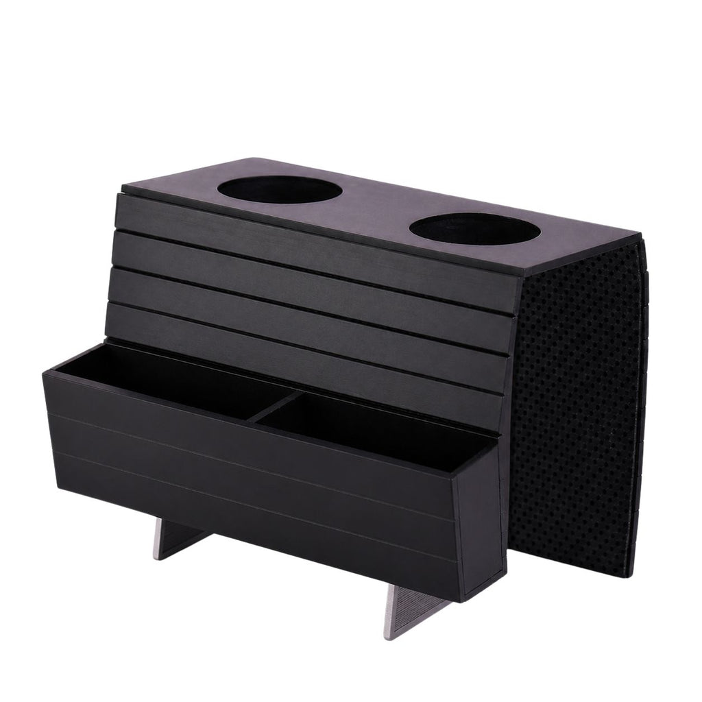 Couch Cup Tray Foldable Bamboo Sofa Armrest Organizer 49.5cm Space Saving Storage Tray - Black