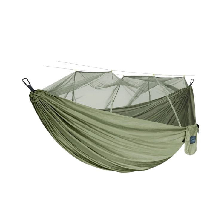 Camping Hammock Double Size Portable Nylon Hanging Bed with Mosquito Net 300cm - Army Green