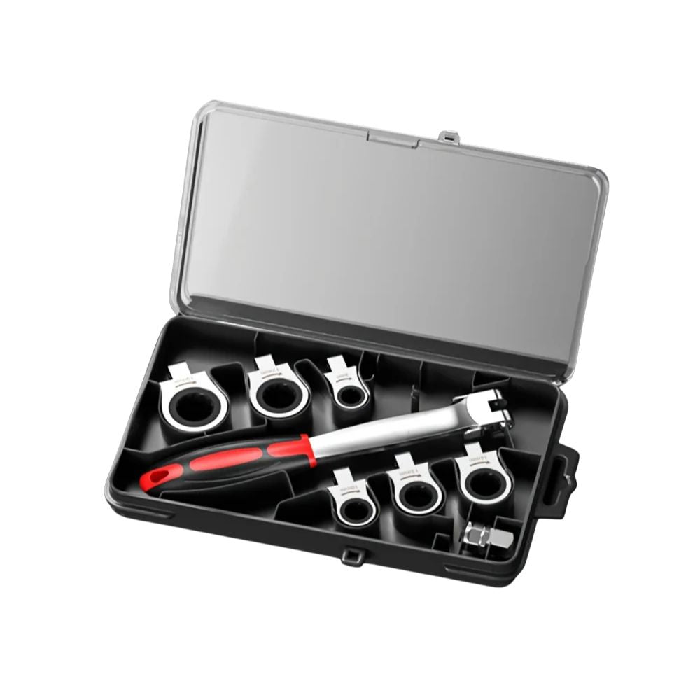 Ratchet Wrench Set Portable Multi Function Chrome Vanadium Steel 8 Piece Interchangeable Head Tool Kit