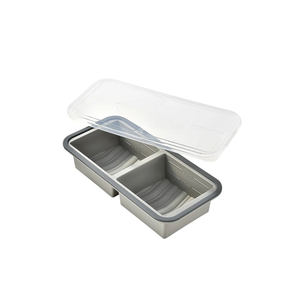 Silicone Food Storage Container 2 Compartment Bento Lunch Box with Lid - Grey