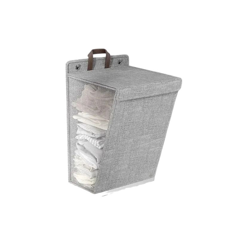 Laundry Basket Foldable Wall Hanging Hamper Space Saving Storage - Beige