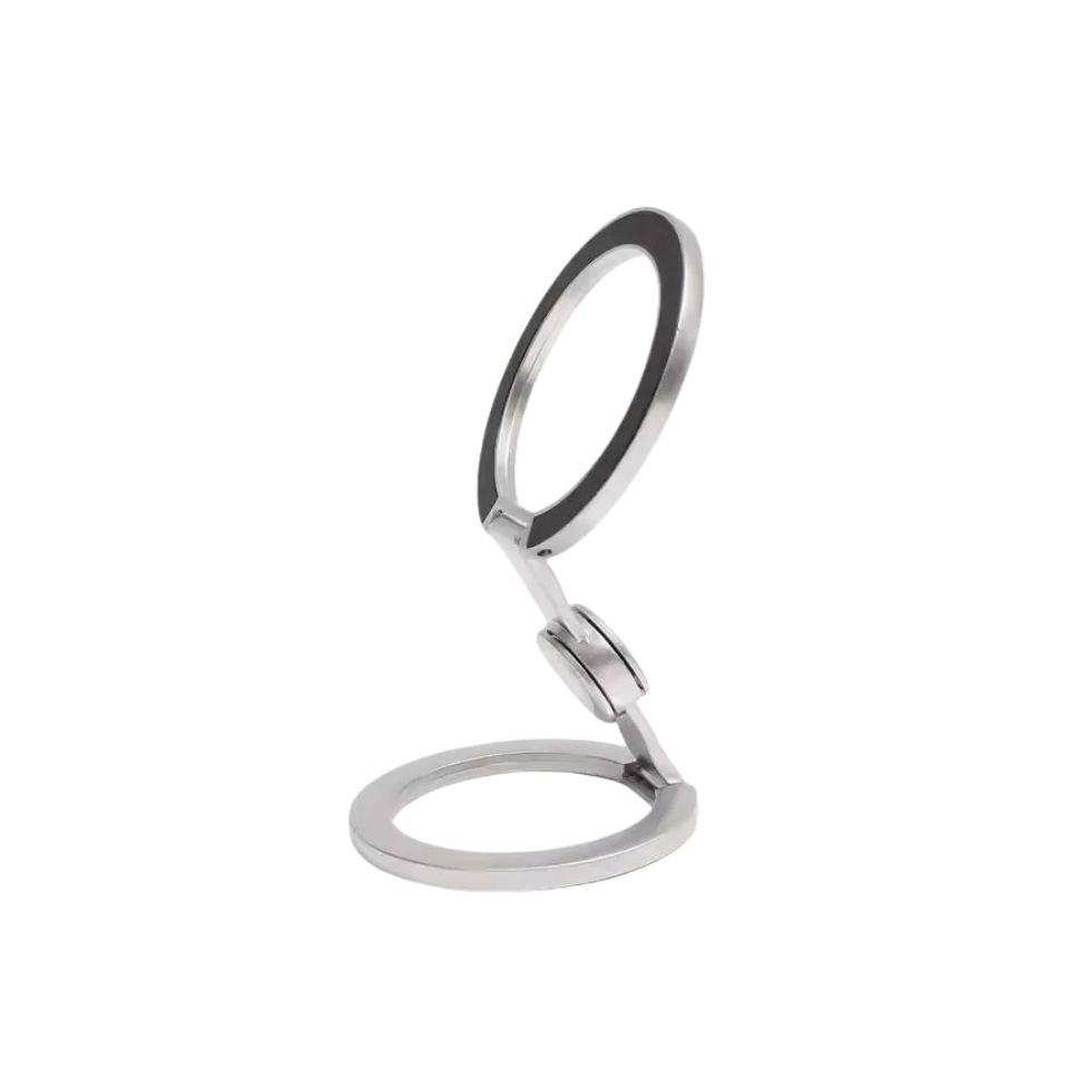 Phone Holder 15.8cm Foldable Dual-Axis Rotating Desk Stand with Folding Ring - Silver
