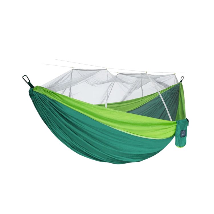 Camping Hammock Double Size Portable Nylon Hanging Bed with Mosquito Net 300cm - Green