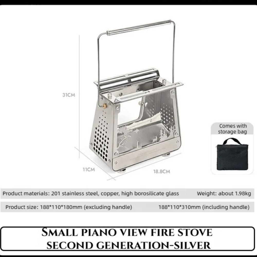 Camping Stove 31cm Portable Stainless Steel Outdoor Cooking Stove with Viewing Window - White