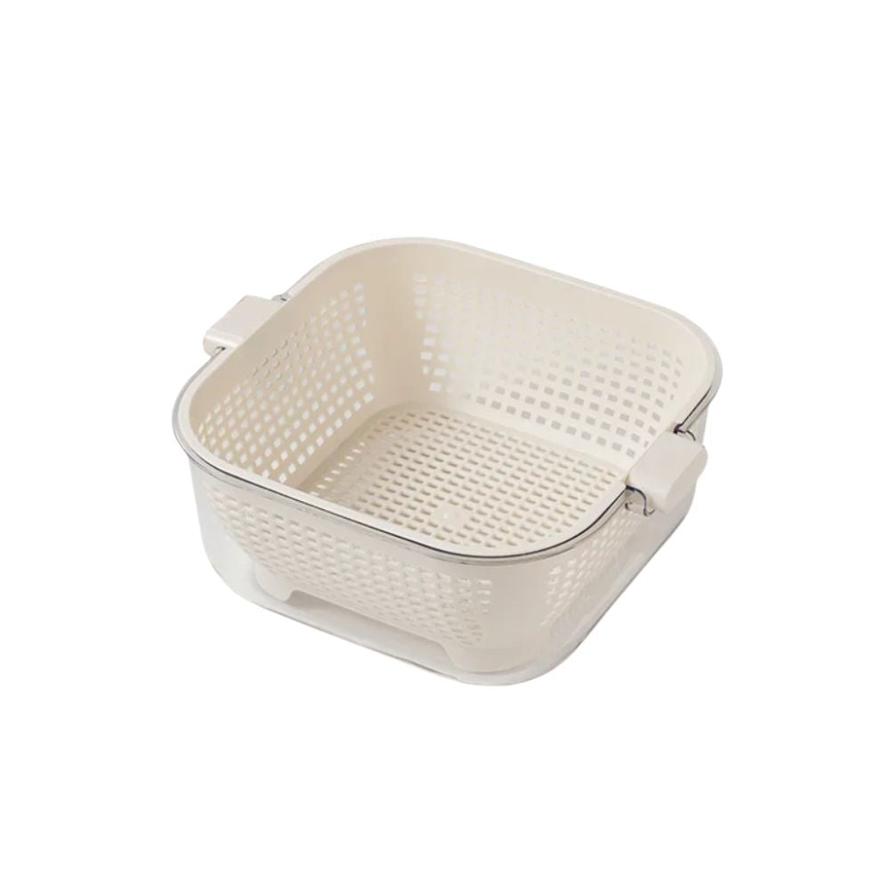 Kitchen Double Drain Wash Basket Large Capacity Fruit and Vegetable Washing Basin with Colander - Red