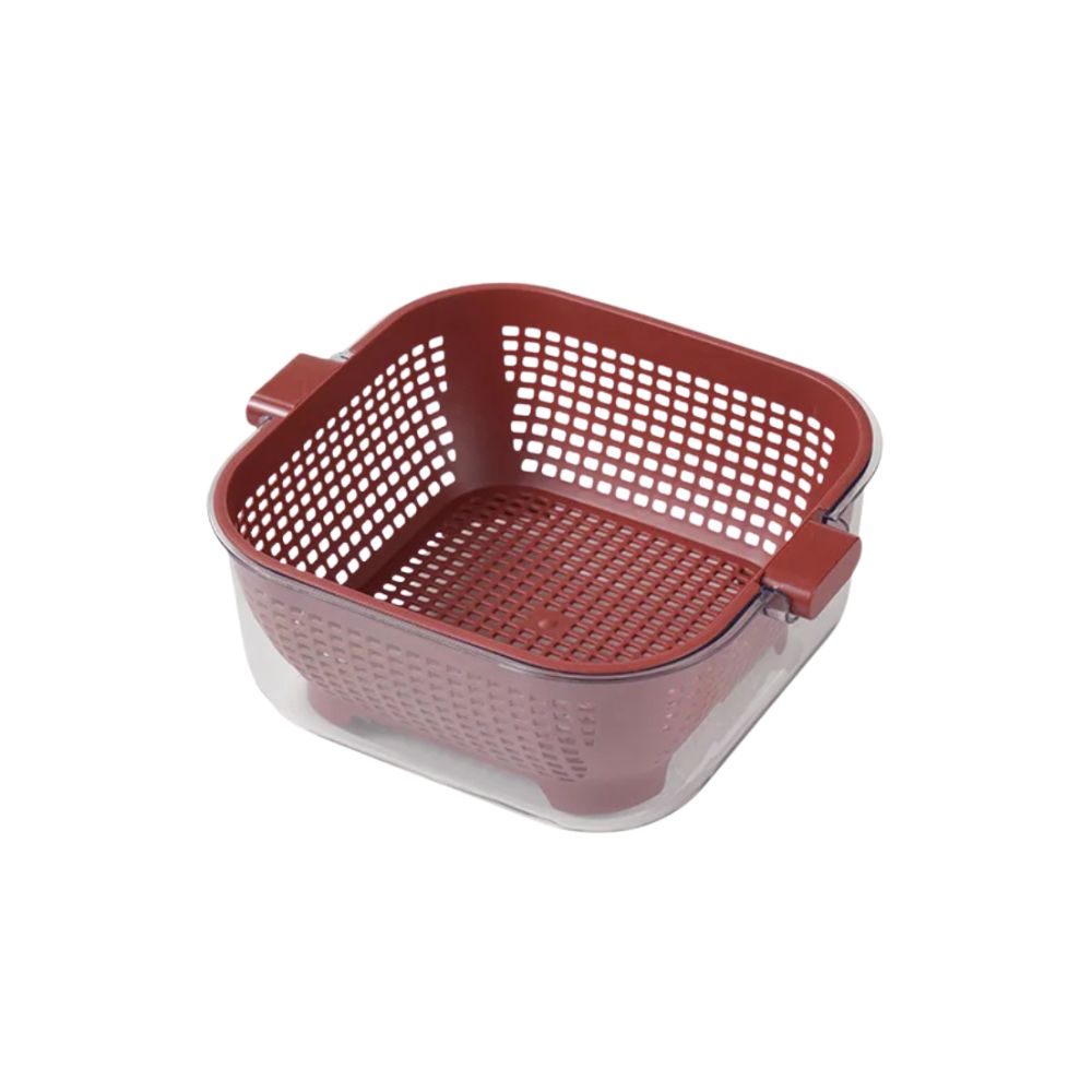 Kitchen Double Drain Wash Basket Large Capacity Fruit and Vegetable Washing Basin with Colander - Red