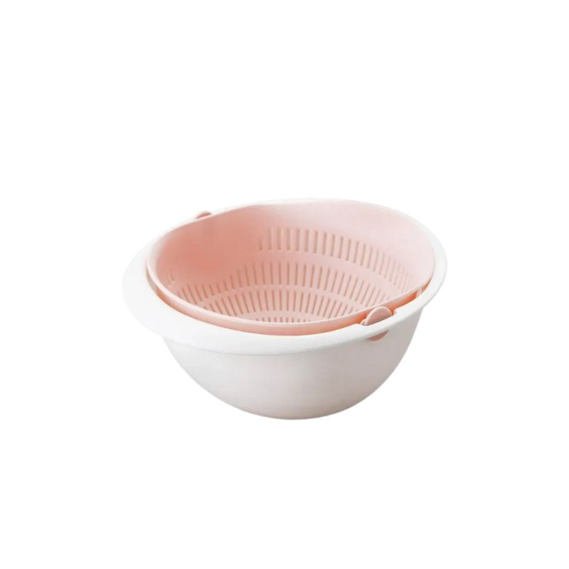 Rotating Double Layer Colander Bowl Fruit Vegetable Washing Drain Basket - Grey